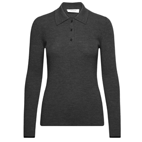 Rosemunde Langærmet Strik Polo, Dark Grey Melange 